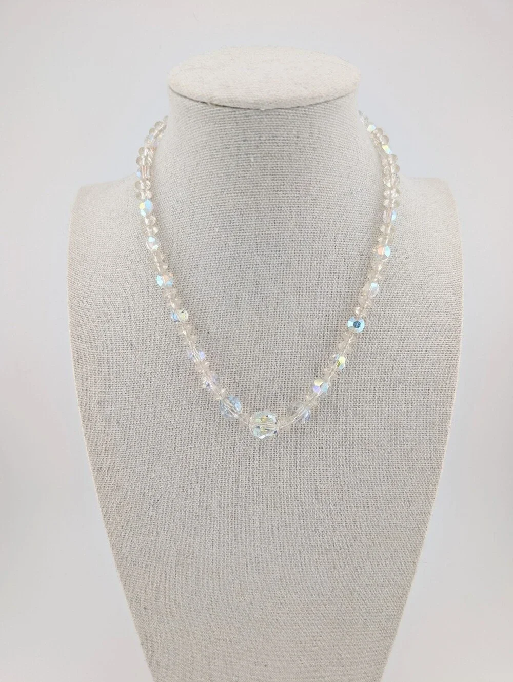 Vintage Aurora Borealis AB Crystal Beaded Necklace Clear Iridescent Choker